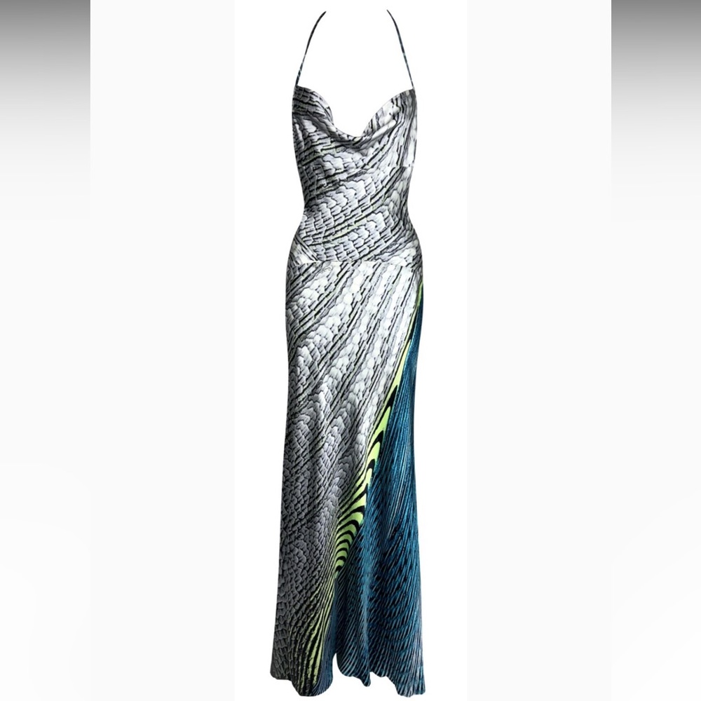 Roberto Cavalli Silver and Blue 100% silk Gown